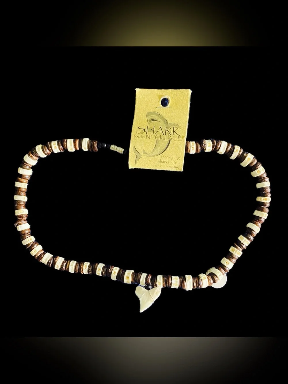 VTG New Shark Tooth Necklace 16 Inch Coconut Shell Bead Surfer Choker